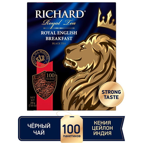 Чай richard 100 пакетиков. Чай Richard "Royal English Breakfast", черный, 100 пакетиков. Royal English Breakfast Richard черный 100 пакетиков. Чай ричард200гр.